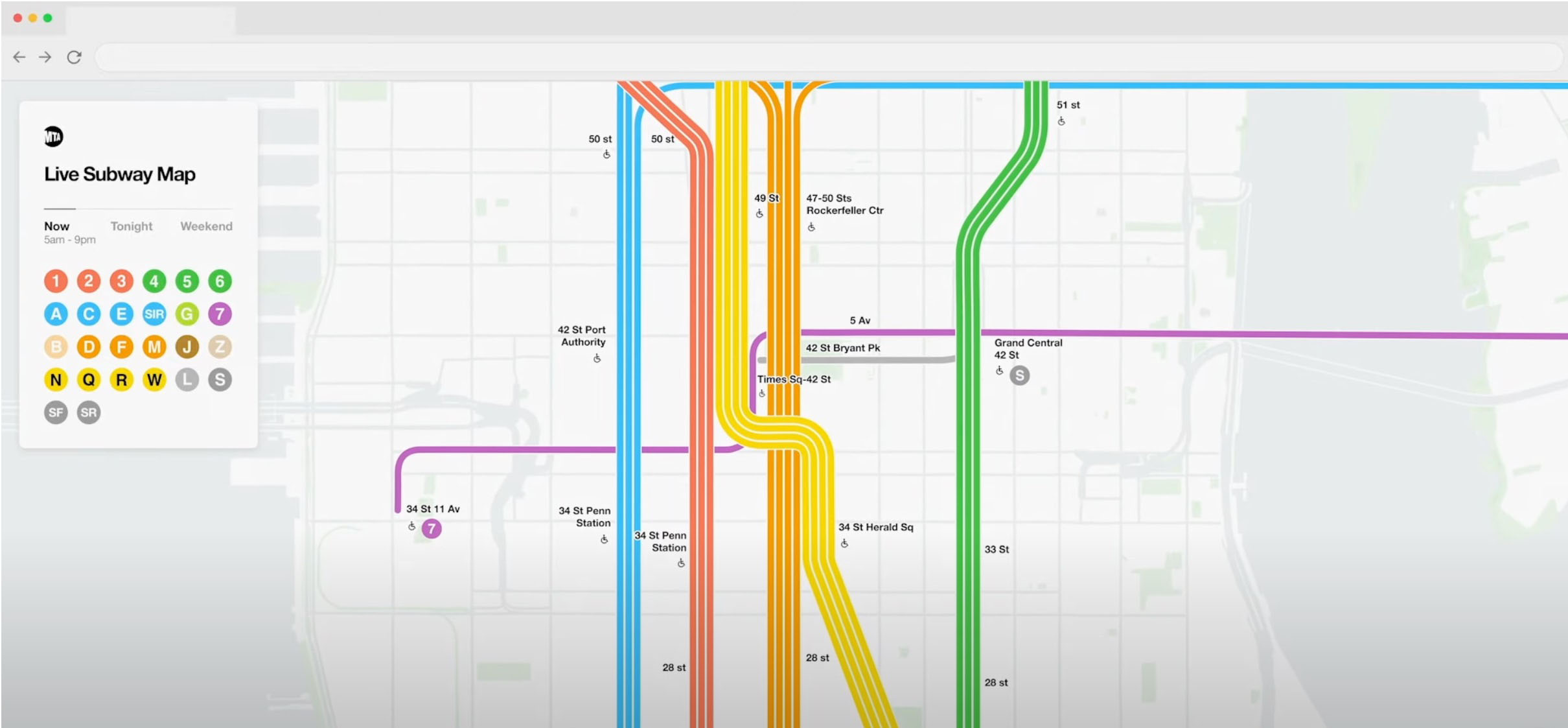 Screenshot from the NYC metro map product
